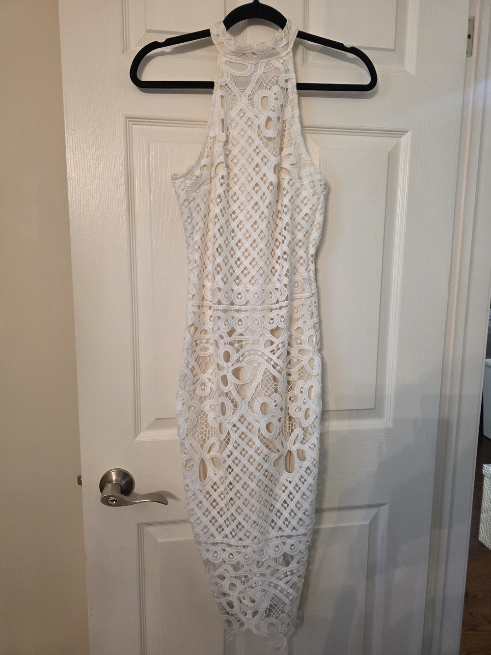 White Lace Halter Midi Dress